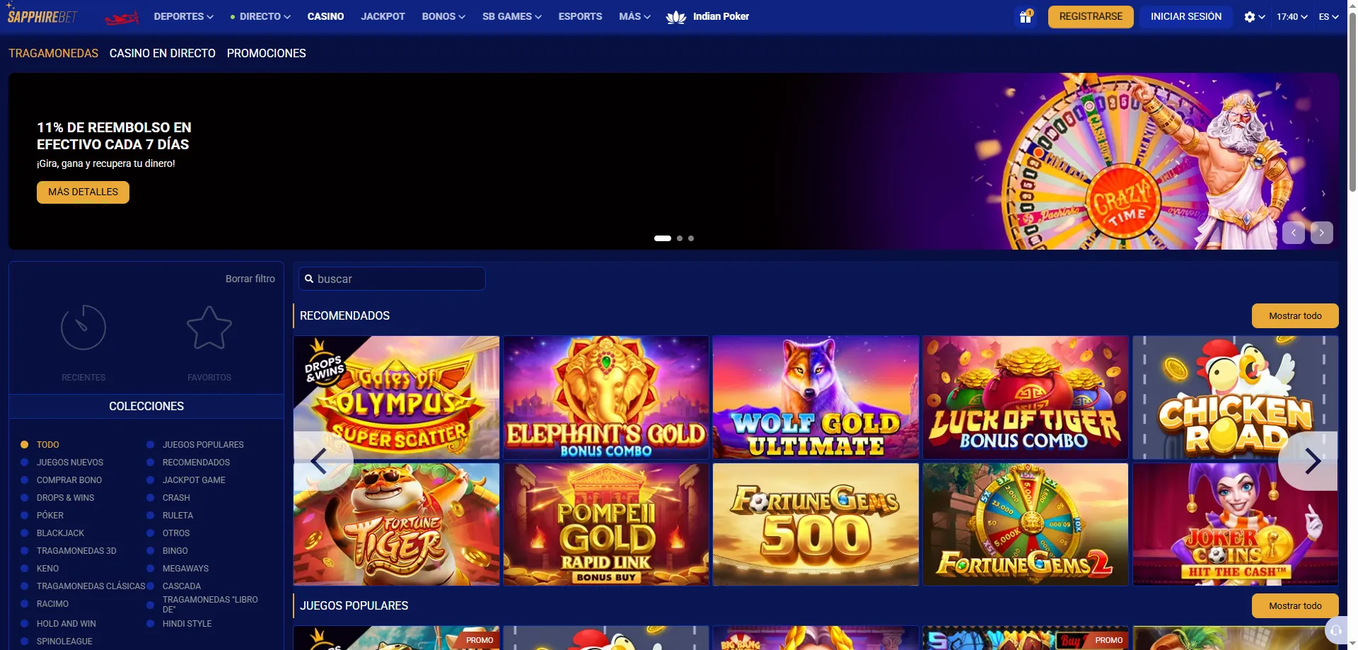 Tragamonedas y juegos de casino SapphireBet &mdash; m&aacute;s de 7,000 t&iacute;tulos