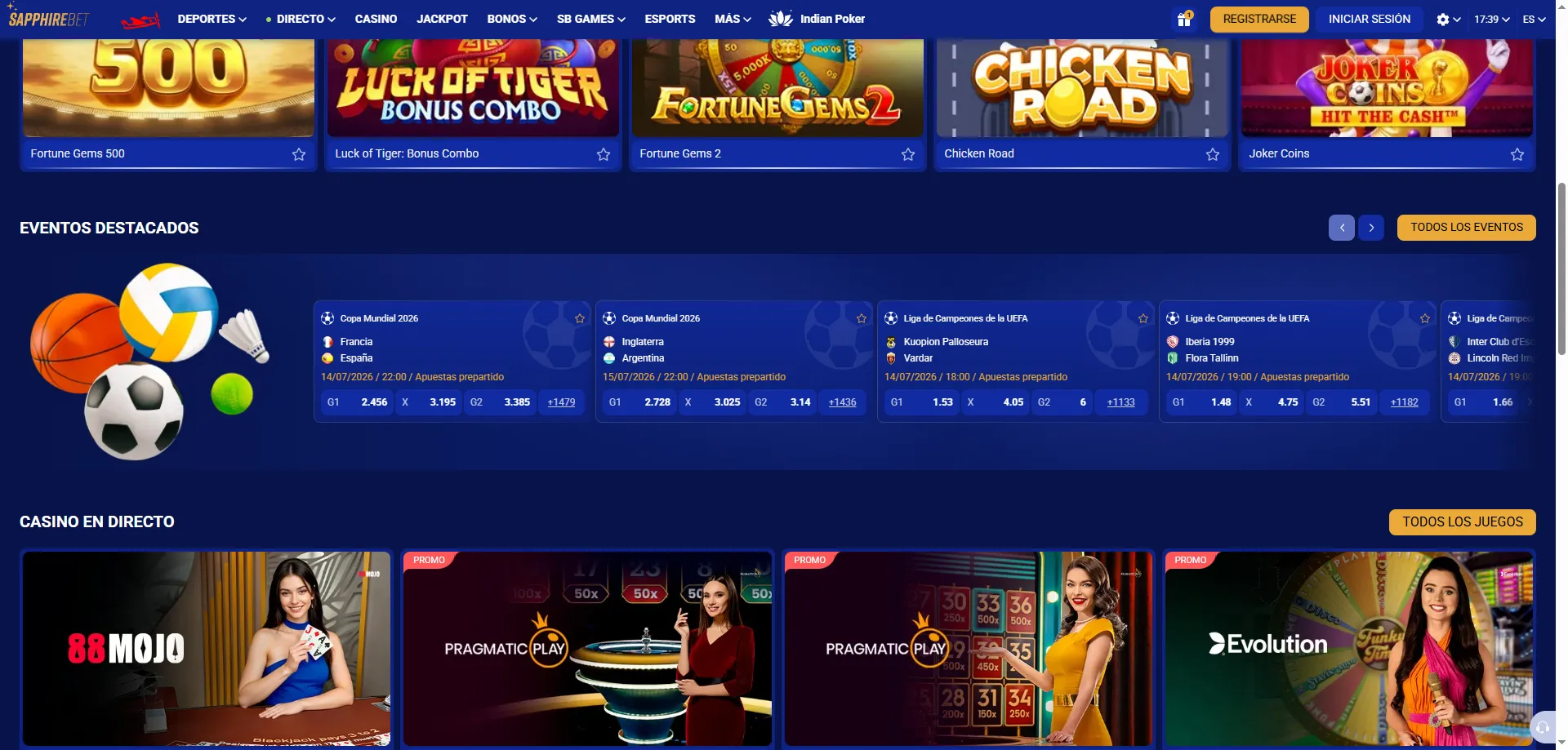 Apuestas deportivas SapphireBet Per&uacute; &mdash; f&uacute;tbol, eSports y m&aacute;s