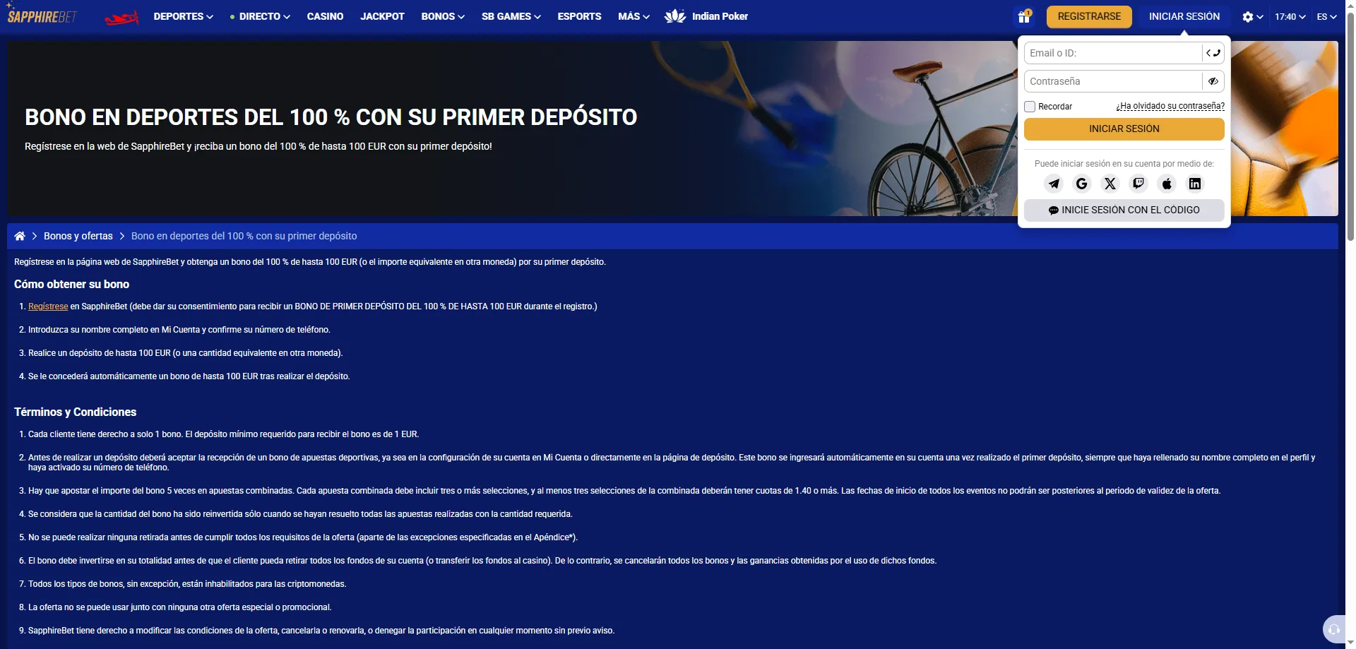 Inicio de sesi&oacute;n en SapphireBet &mdash; acceso seguro a tu cuenta Per&uacute;
